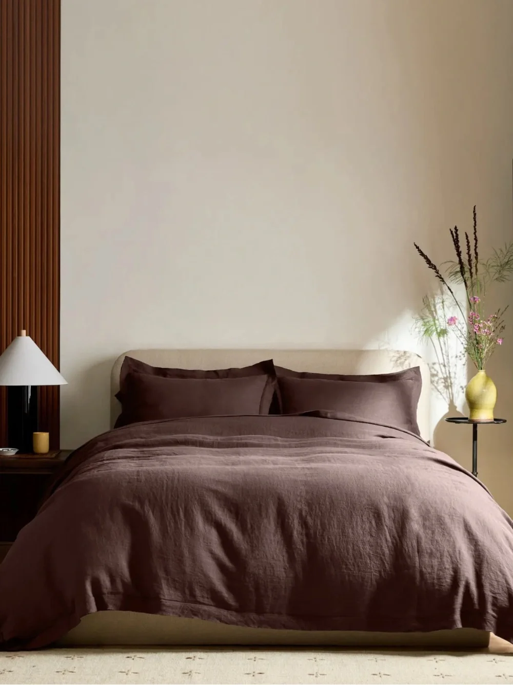 Quince European Linen Double Flange Duvet Cover Set Full Queen Espresso 125